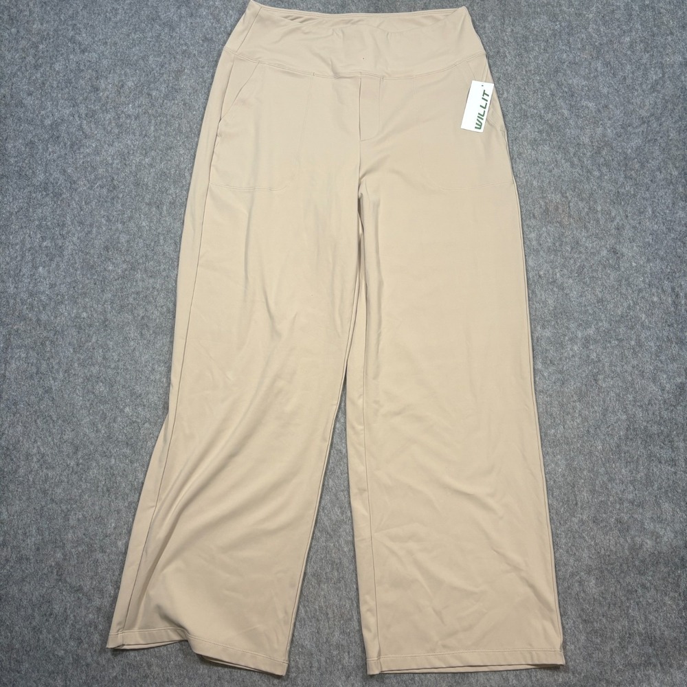 Willit Pants Women's Size 30 Beige Tan Wide Leg Pockets Hi-Rise‎ Stretch Trouser